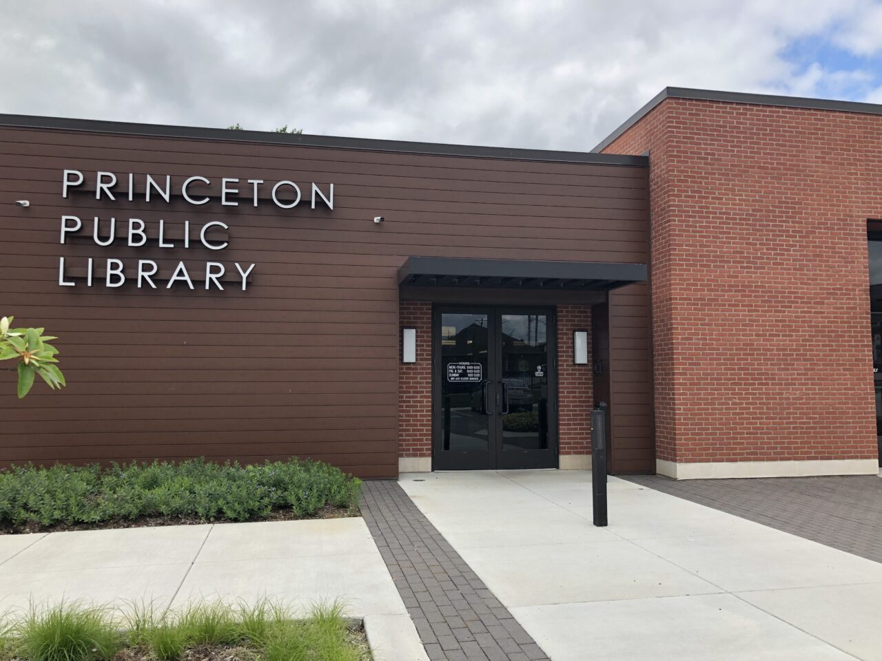 modern brick entryway marked Princeton Public Library