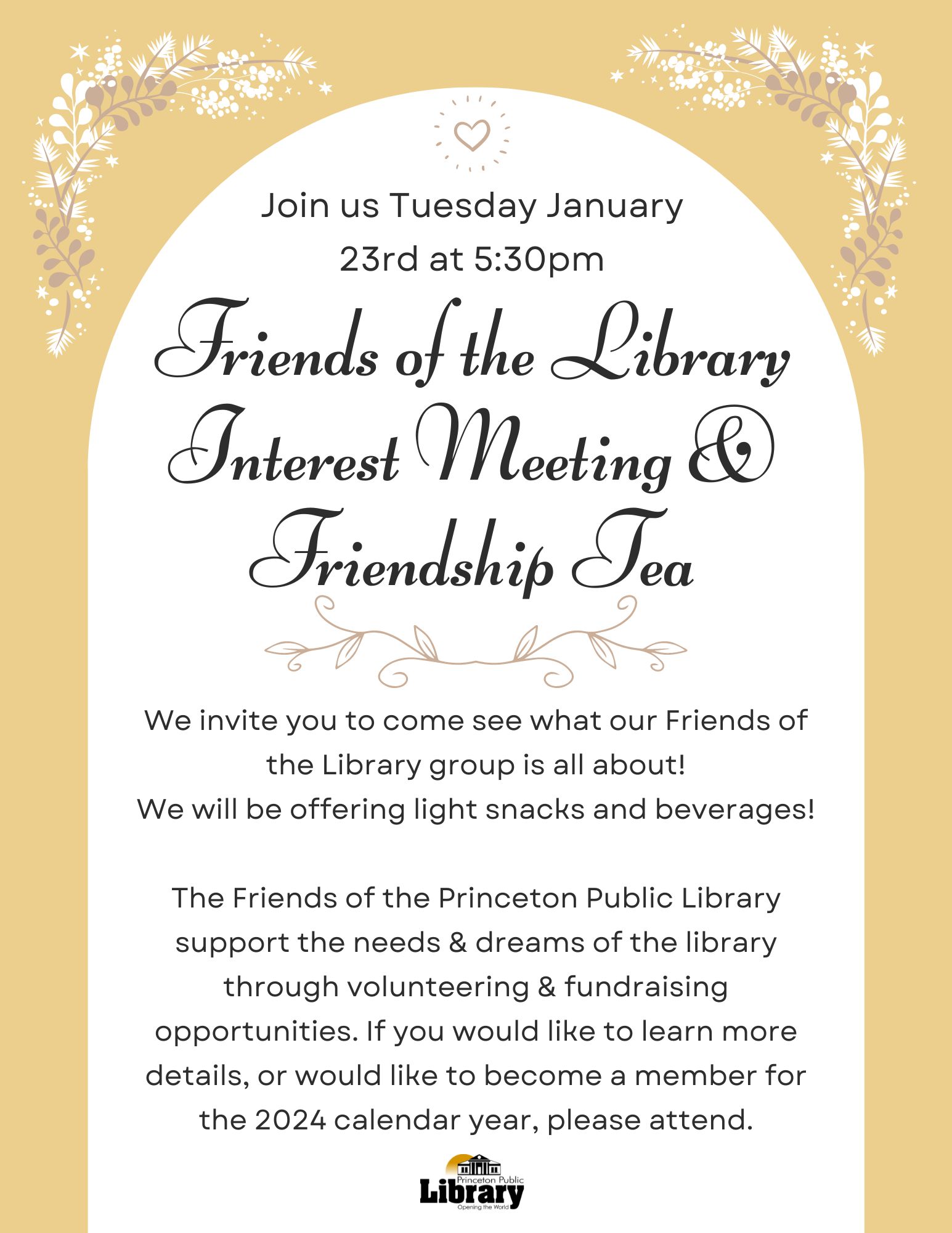 friends of the library interest meeting & friendship tea
