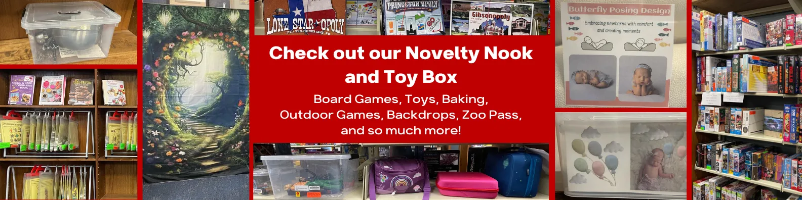 Find board games, toys, puzzles, and more in our Novelty Nook section